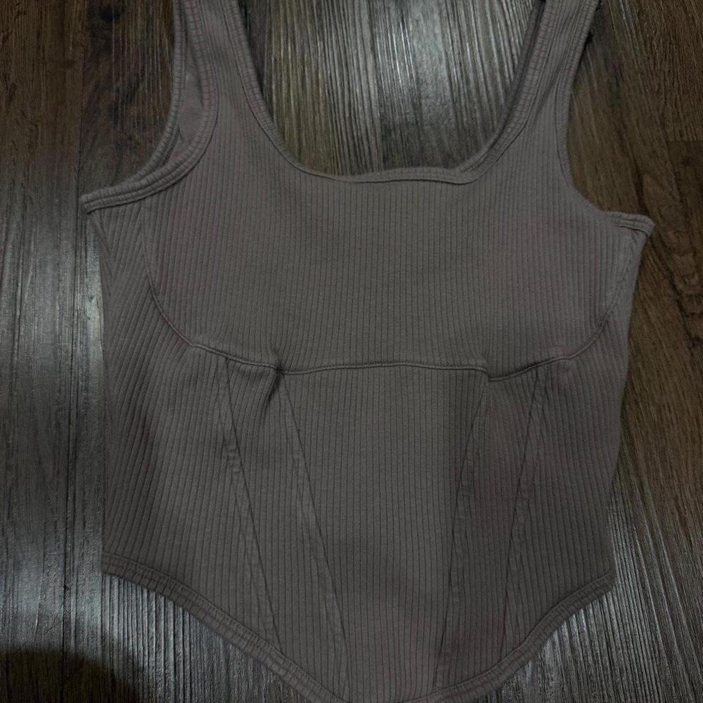 Victoria's Secret PINK ribbed corset top in brown & gray women size s